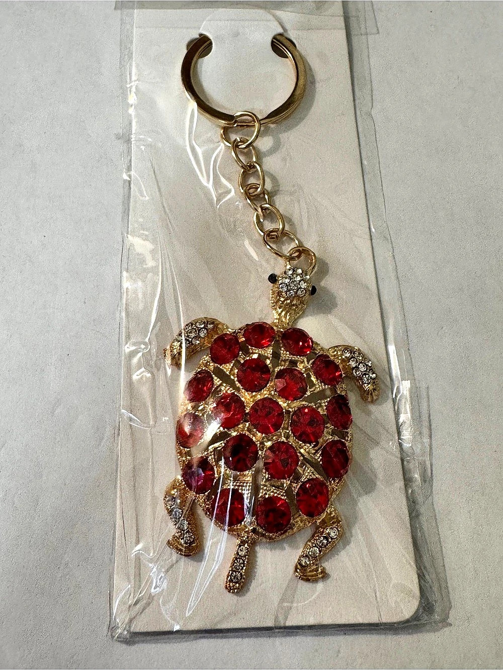 Turtle Rhinestone Keychain in Gold & Red NWT 236 - Picture 3 of 3